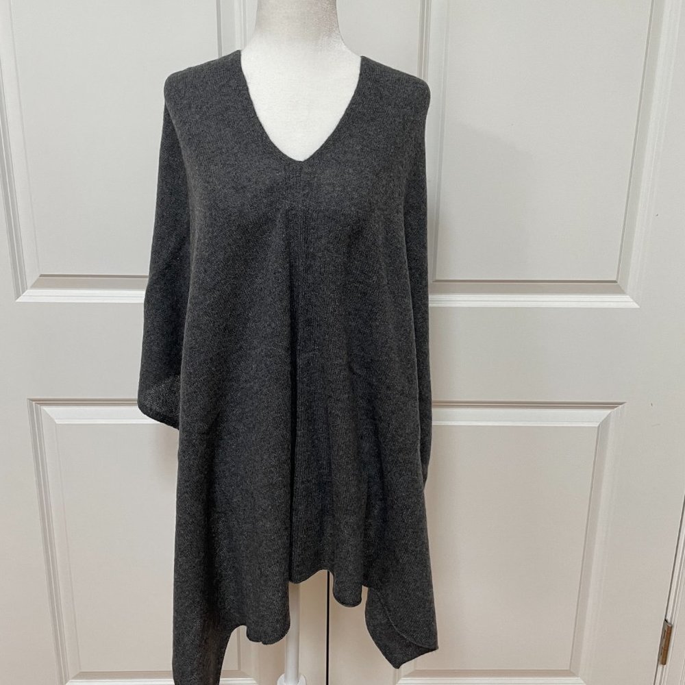 Charcoal V-Neck Knit Poncho - Women